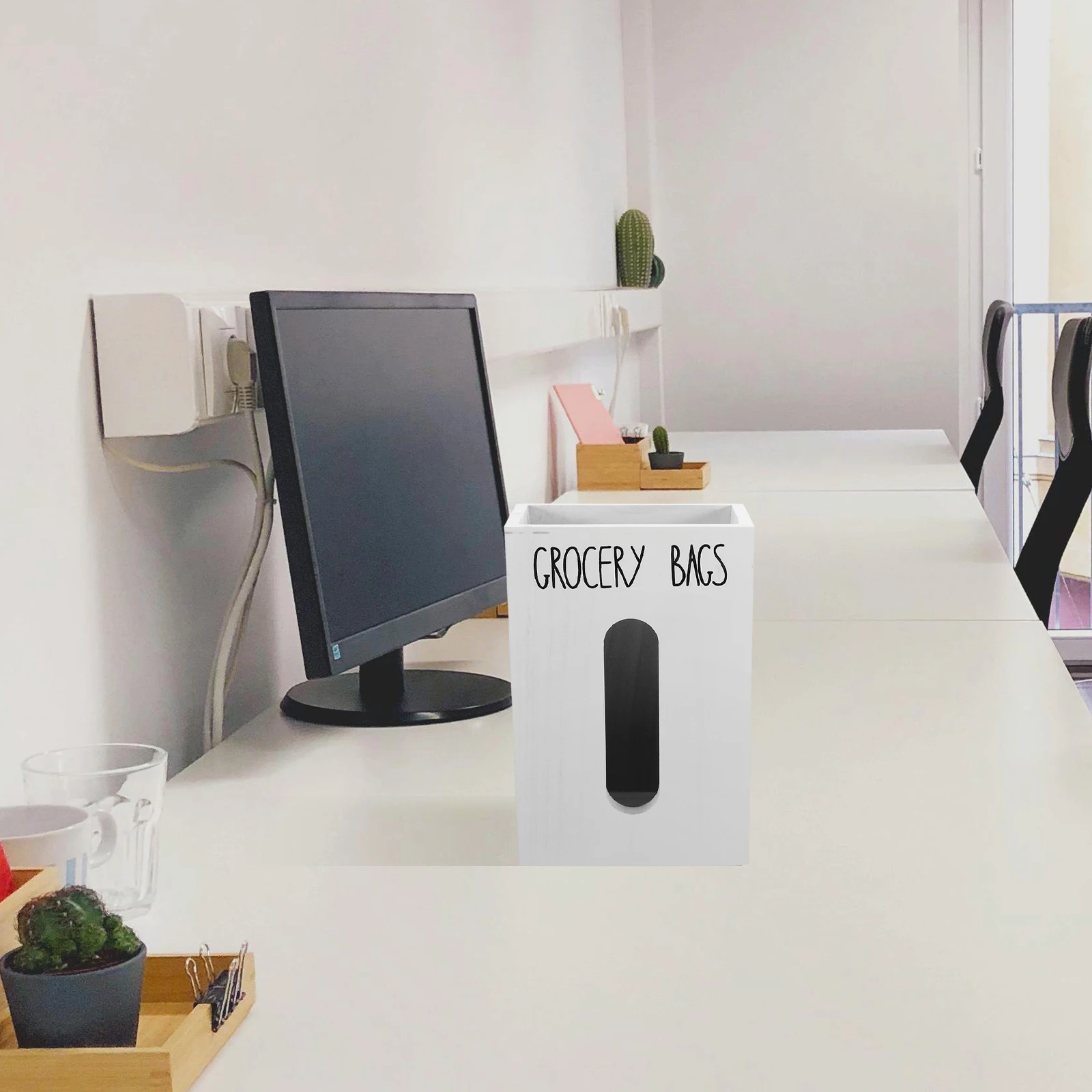 

Multifunctional Wooden Garbage Holder Dispenser Trash Storage Organizer Farmhouse Style Home Office Space-Saving Household