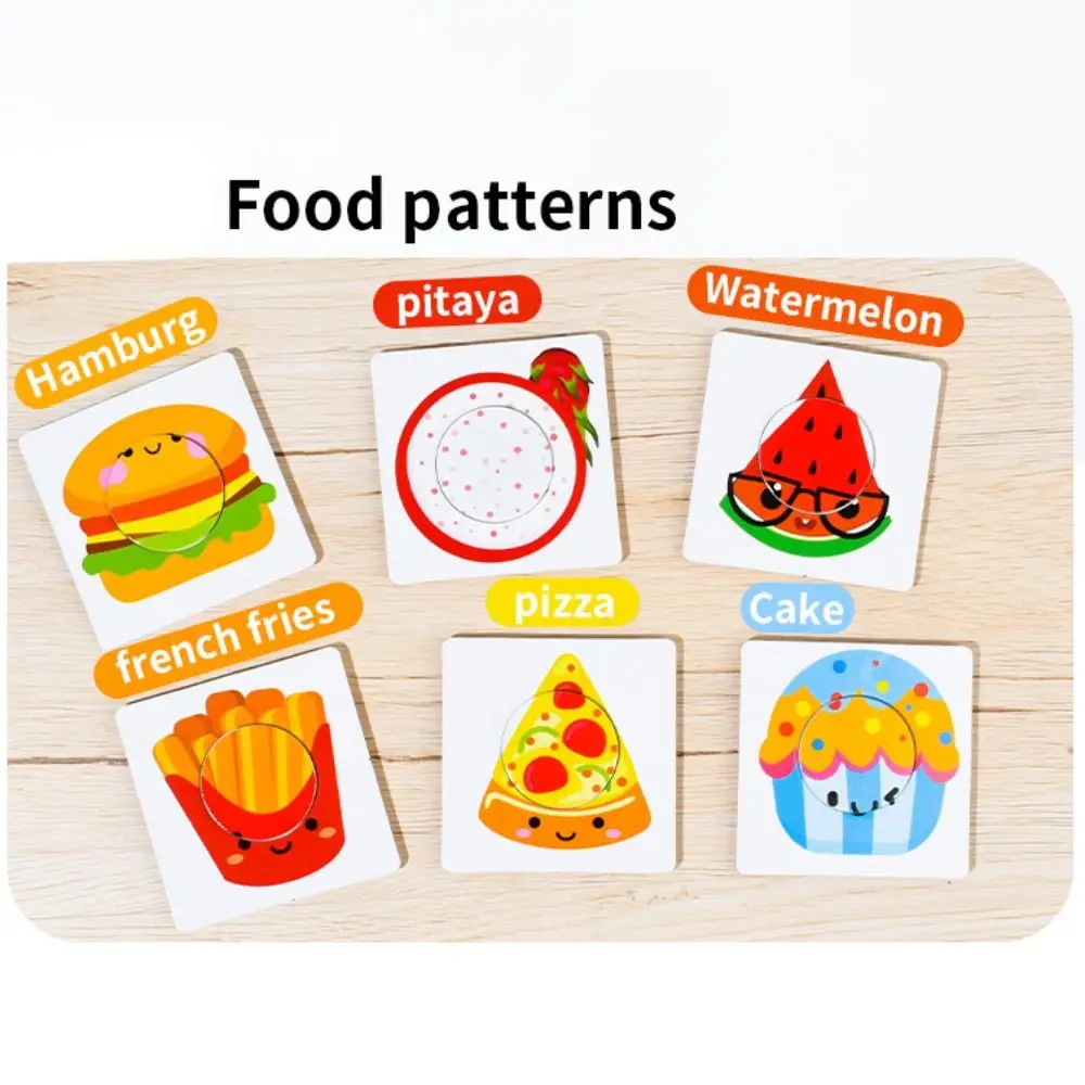 Giochi di abbinamento in legno per bambini di carta Modello animale Cibo Cognitivo Puzzle 3D Gioco da tavolo Giochi di abbinamento di carte grafiche portatili fai-da-te