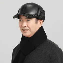 Winter Genuine Leather Keep Warm Hats Cowhide/Sheepskin Earmuffs Bomber Caps Plus Velvet Thicken Man Bone Caps Dad Hat