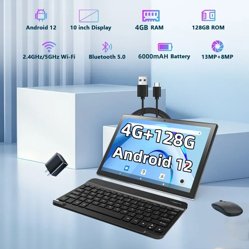 المبيعات الساخنة 4GB RAM 128GB ROM 10.1 "Android 12 Tablet ثماني النواة MTK8183 8.0MP + 13.0MP GPS Bluetooth 5.0 6000mAh 1 x Type-C USB #2