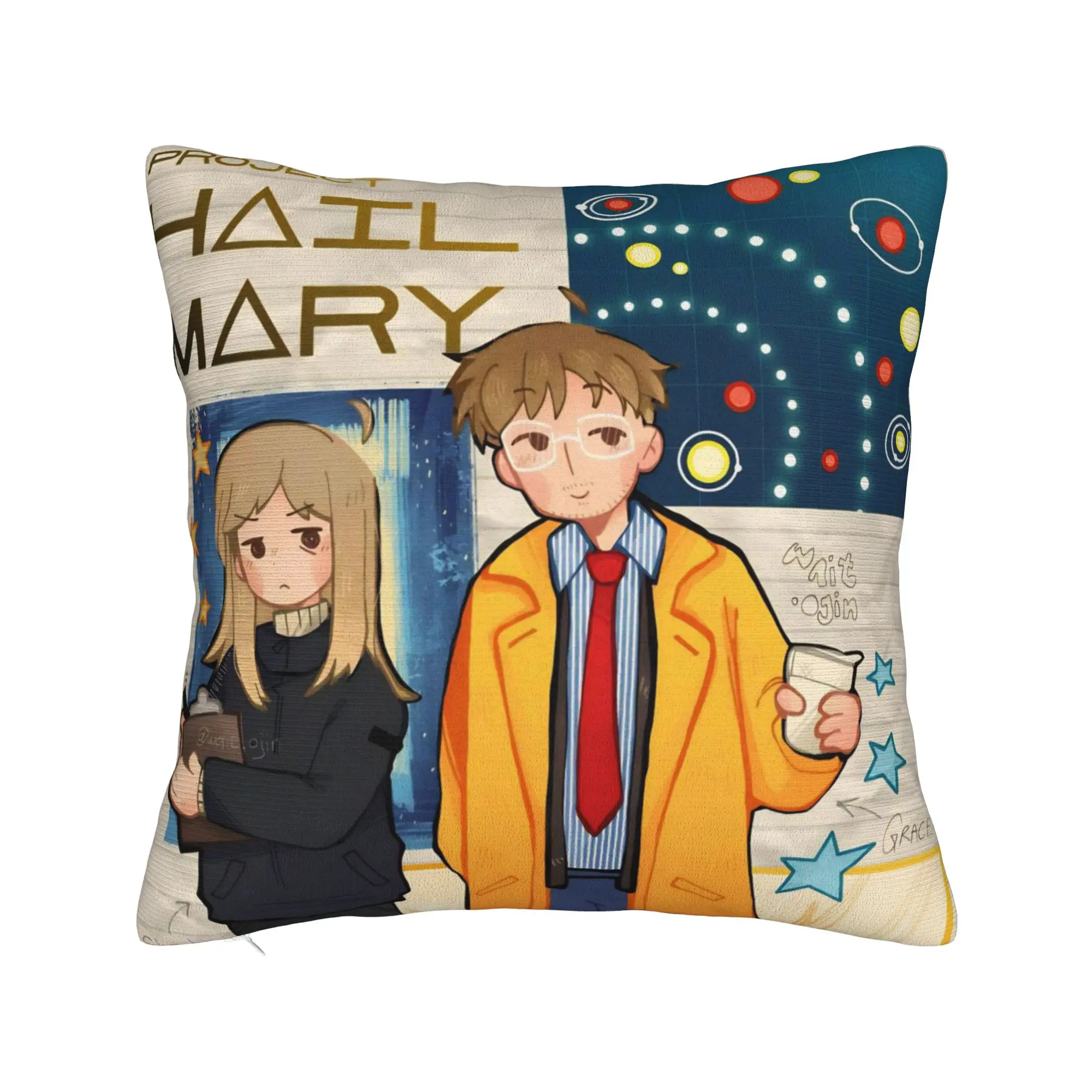 Project Hail Mary Square Pillow Case 2026 Sci-Fi Movie Cushion Cover Vintage Decorative Throw Pillow Case Cover for Car 45*45cm