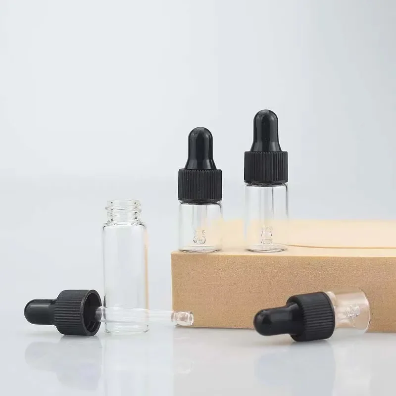 50pcs 1/2/3/5ml Empty Dropper Bottle Clear Glass Essential Oil Bottle Aromatherapy Pipettes Bottles Cosmetic Bottle Small Bottle