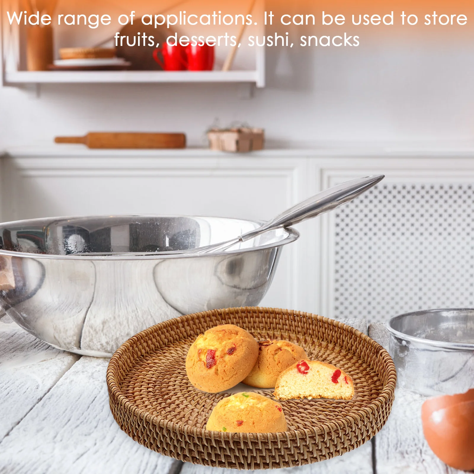 

Rattan Storage Basket Thickened Wear-Resistant Multi-Function Serving Tray Desktop Fruit Plate Tea Cup Accessories