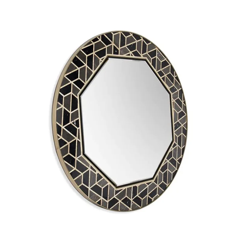 Round wall decorative mirror villa living room stainless steel entrance mirror marble bathroom mirror