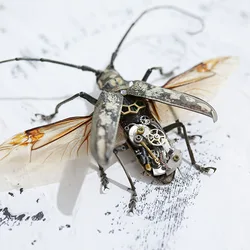 Creative Steampunk Machinery Longhorn Beetle Insect Specimen with Frame Handmade Crafts for Decorations for Home Gift
