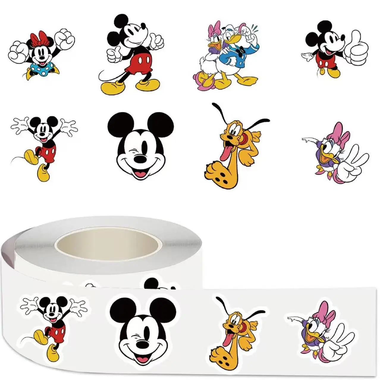 500pcs/roll Stiker Disney Mickey Donald Kawaii untuk Koper, Grafiti, Mainan, Dekorasi, Hadiah, dan Penutup