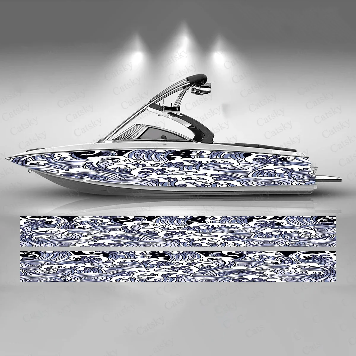 Abstract Ocean Wave Blue Beautiful Charming Boat Sticker Vinyl Ship Pontoon Deck Boat Fishing Decorative Pontoon Boats Decal