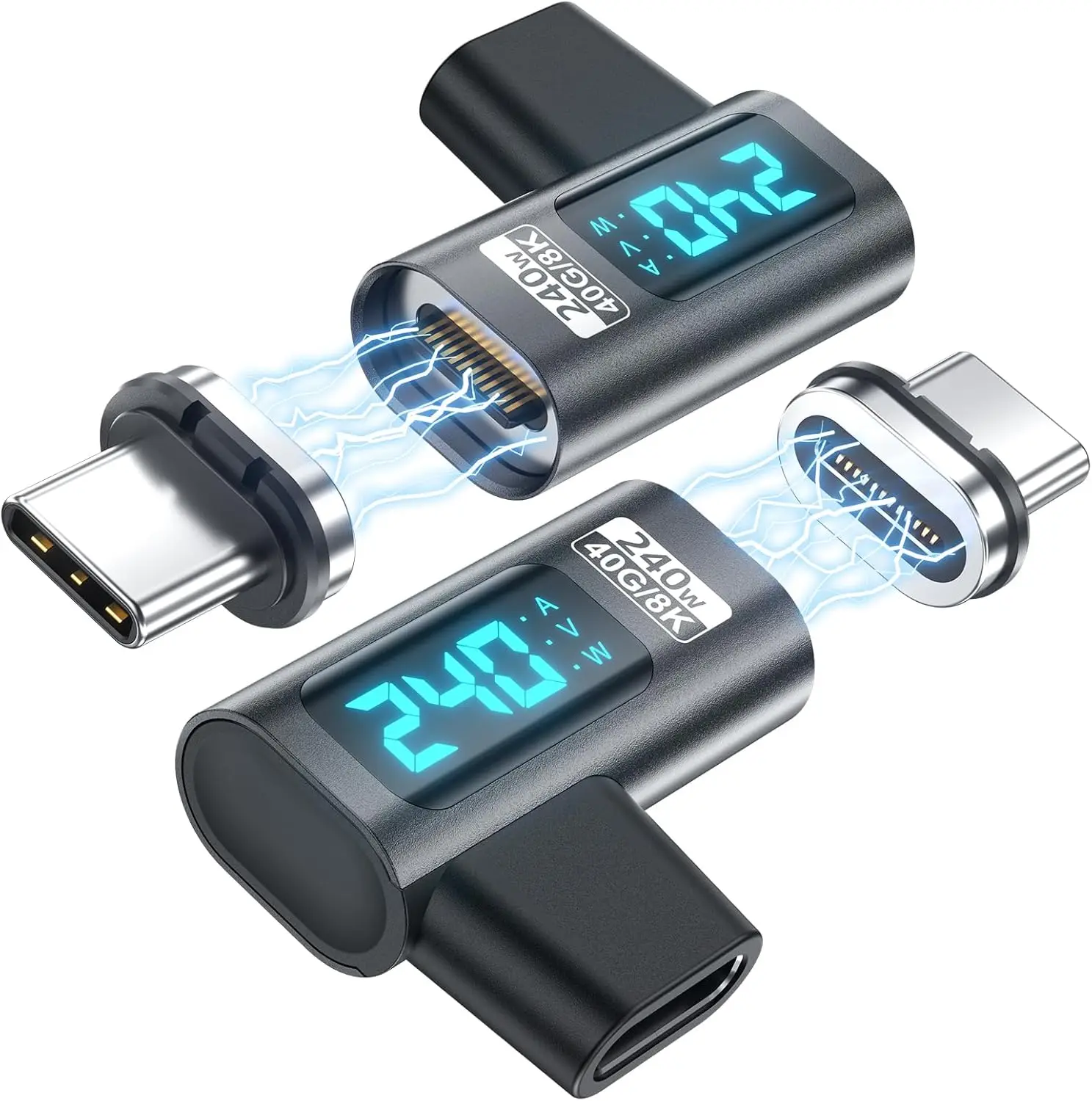 Adaptador magnético USB C con pantalla Digital, ángulo recto PD240W, 24 pines, 90 grados, USB, 40Gbps, 8K, 60Hz, para Thunderbolt 3/4, MacBook Pro/A