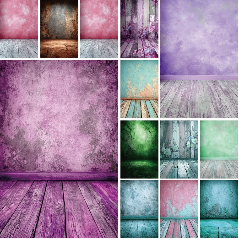 

MOON.QG Vintage Textured Room Photo Background Wood Floors Floral Backdrop Photozone Newborns Photography Studio Accessories