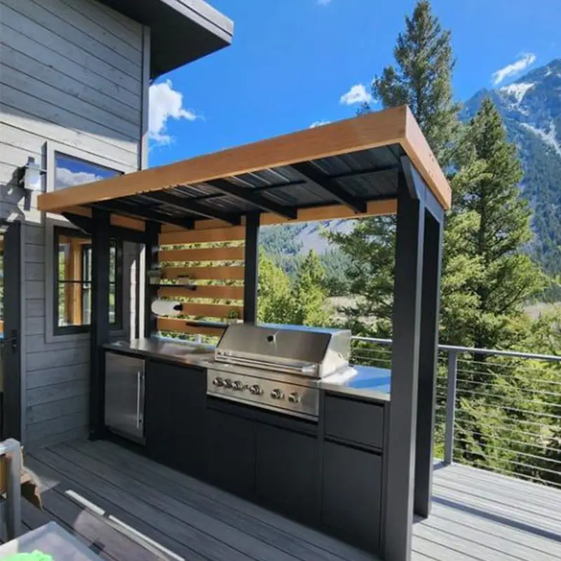 Outdoor Kitchen Manufacturer Stainless Steel Modular Cabinets With BBQ Grill Sink Island Storage Countertop For Backyard