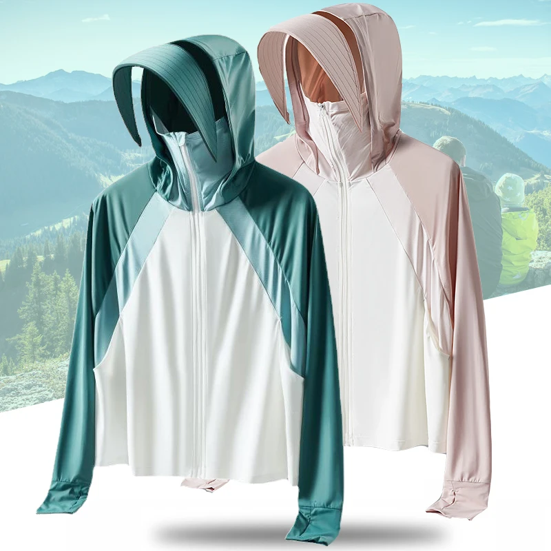 Removable Large Brim Sunscreen Clothing Women UPF50+ Cloak Sunshade Shirt Ice Silk Sun Protective Running Driving Hiking Jacket