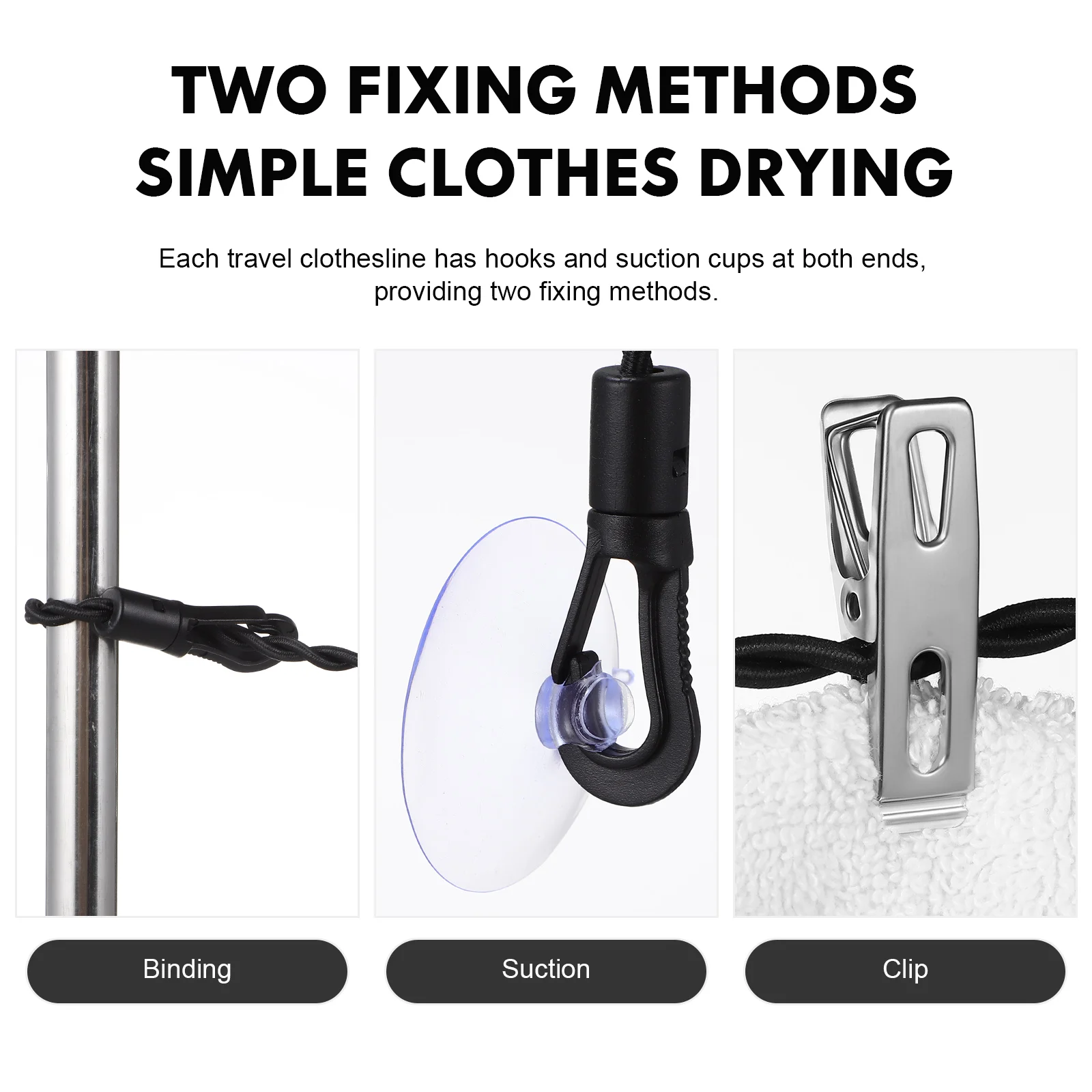 

2Pcs Retractable Travel Clothesline Elastic Line for Indoor Outdoor Use with Clips Suction Cups Travel Clothesline