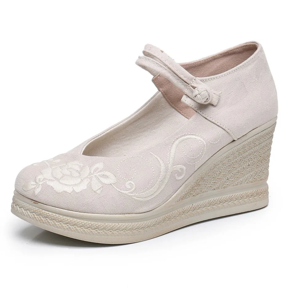 Chinese Hanfu Shoes Women Traditional Ancient Heighten Flat Embroidery Wedding Hanfu Shoes For Women Height 7.5cm