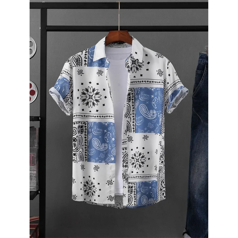 

Retro Ethnic Pattern Hawaiian Shirt For Men Paisley 3D Printed Blouse Summer Loose Lapel Button Tops Beach Shirts Short Sleeves