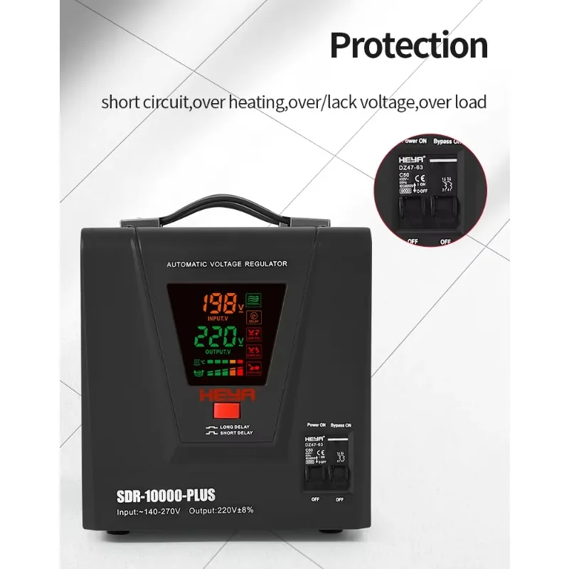 10KVA Satu Fasa 220V Catu Daya Dioda Pemancar Cahaya Warna Layar Digital Regulator Otomatis Stabilisator Proteksi Stabilisator AVR Harga