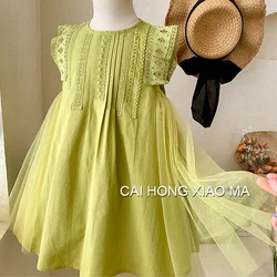 2-8 Years Old New Summer Princess Girls Dress Sleeveless Lace Mesh Dress For Kids Children Birthday Present Clothes