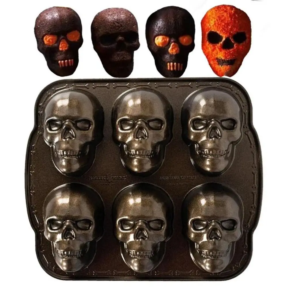 

3D Skull Molds Halloween Skull Baking Mold Realistic Aluminum Skull Cake Mold Kitchen Supplies High Temperature Resistance