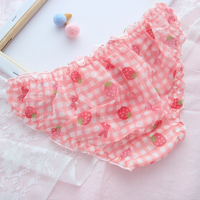 Cute School Girl Strawberry Panties Sexy Mesh Breathable Underwear Japanese Kawaii Lolita Intimate Lingerie Femme Thong - Image 4