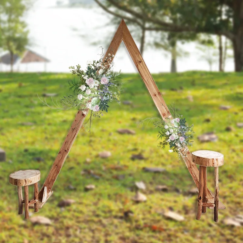 Triangle Wooden Arch for Wedding Ceremony, Wooden Arch Decor Rustic Vintage Boho Arch Decorations for Garden Outdoor Parties