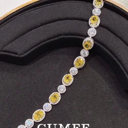 CUMEE New Classic Oval-shaped Artificial Yellow Diamond Bracelet for Women 925 Silver and Gold-plated Fine Jewelry