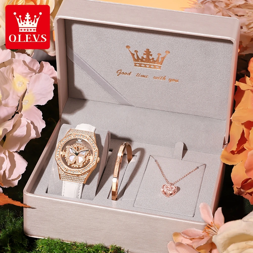 OLEVS 9996 Butterfly Luxury Quartz Watch For Women Waterproof Top Brand Fashion Woman Wristwatch Original Leather Dress Watches