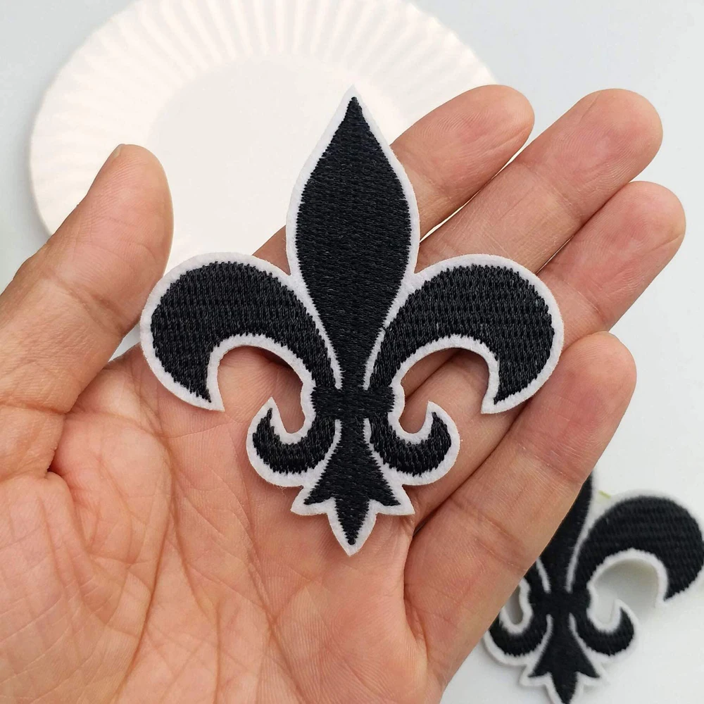 10Pcs Black Fleur De Lis NFL Patch Iron On Embroidered Patches Appliques Embroidery