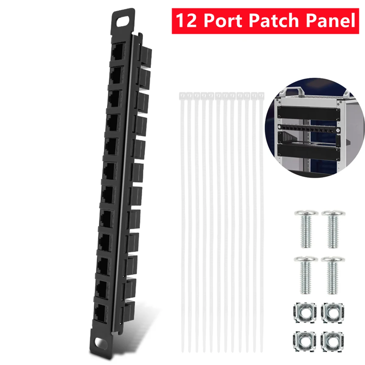 DeskPi Rackmate Accessories 10 inch 12 Port Blank Keystone Patch Panel, Cable Management Rack for T0/T1/T2 Server Cabinets
