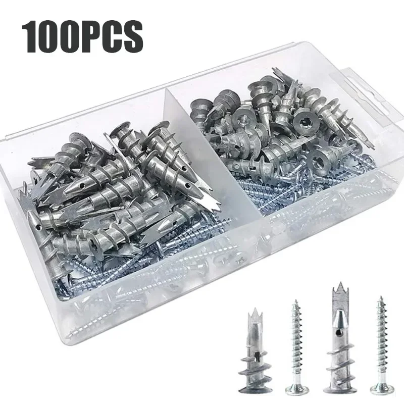 

100pcs Self-Trapping Screws Anchors Set Hollow-Wall Anchors Kit Drywall Anchors Screws Zinc Plated Steel Household Accessories