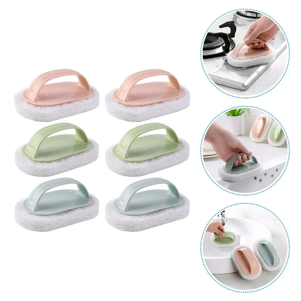 

6pcs Household Kitchen Sponges Set Heavy Duty Scrub Sponges Handle Cleaning Tools For Pots Bowls Grime Grease Removal Efficient