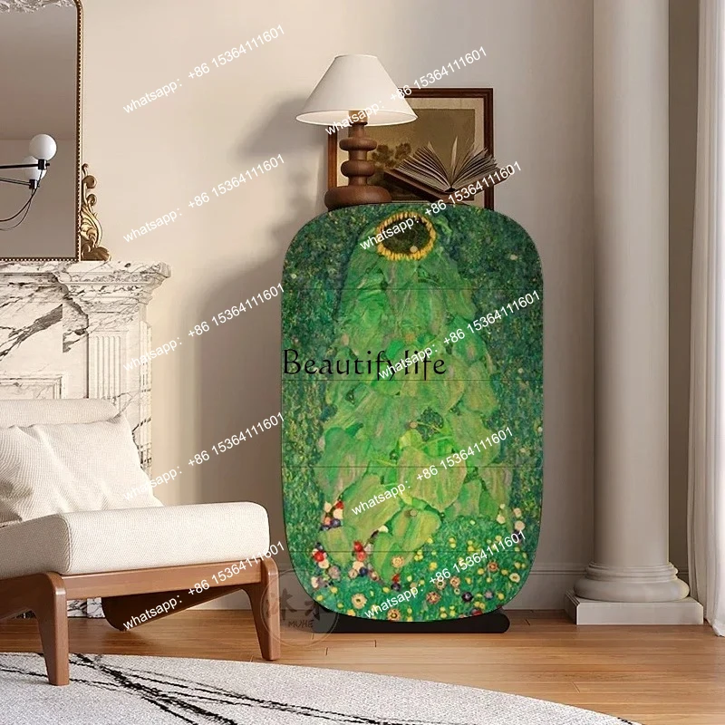 

Sunflower abstract art bedside cabinet light luxury high-end bedroom storage cabinet living room household chest cabinet