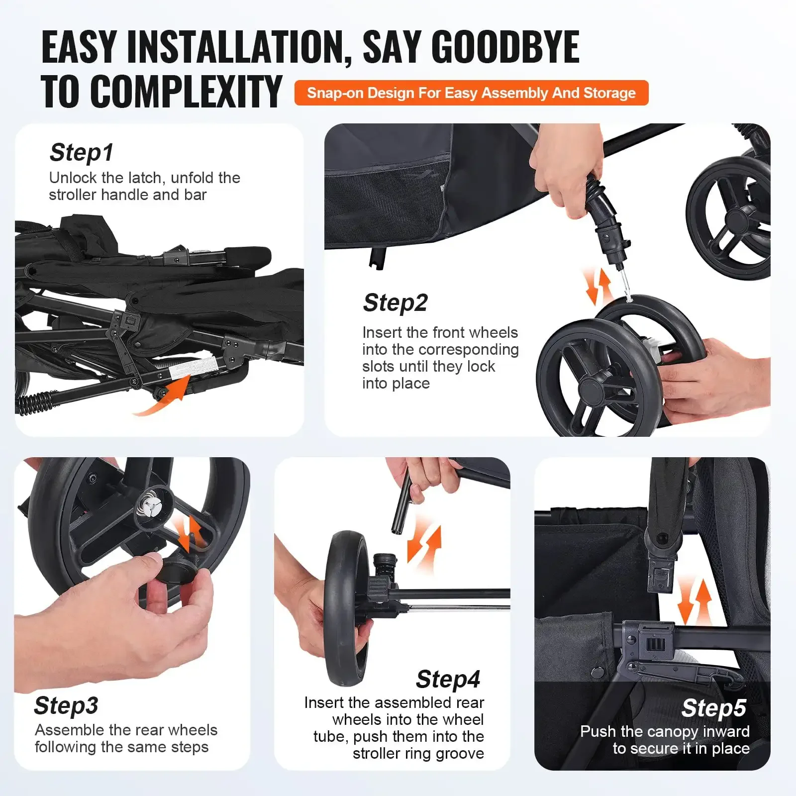 Double Stroller, Foldable Lightweight Twin Tandem Stroller