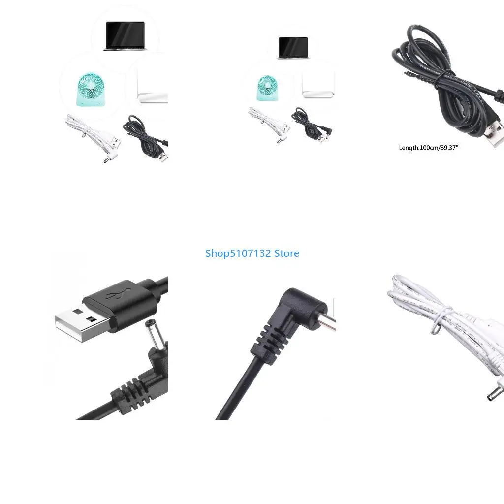 87HD 1M USB to 3.5x1.35mm 90 Degree Power Cable for USB Lights USB Cartoon Watches Radiators