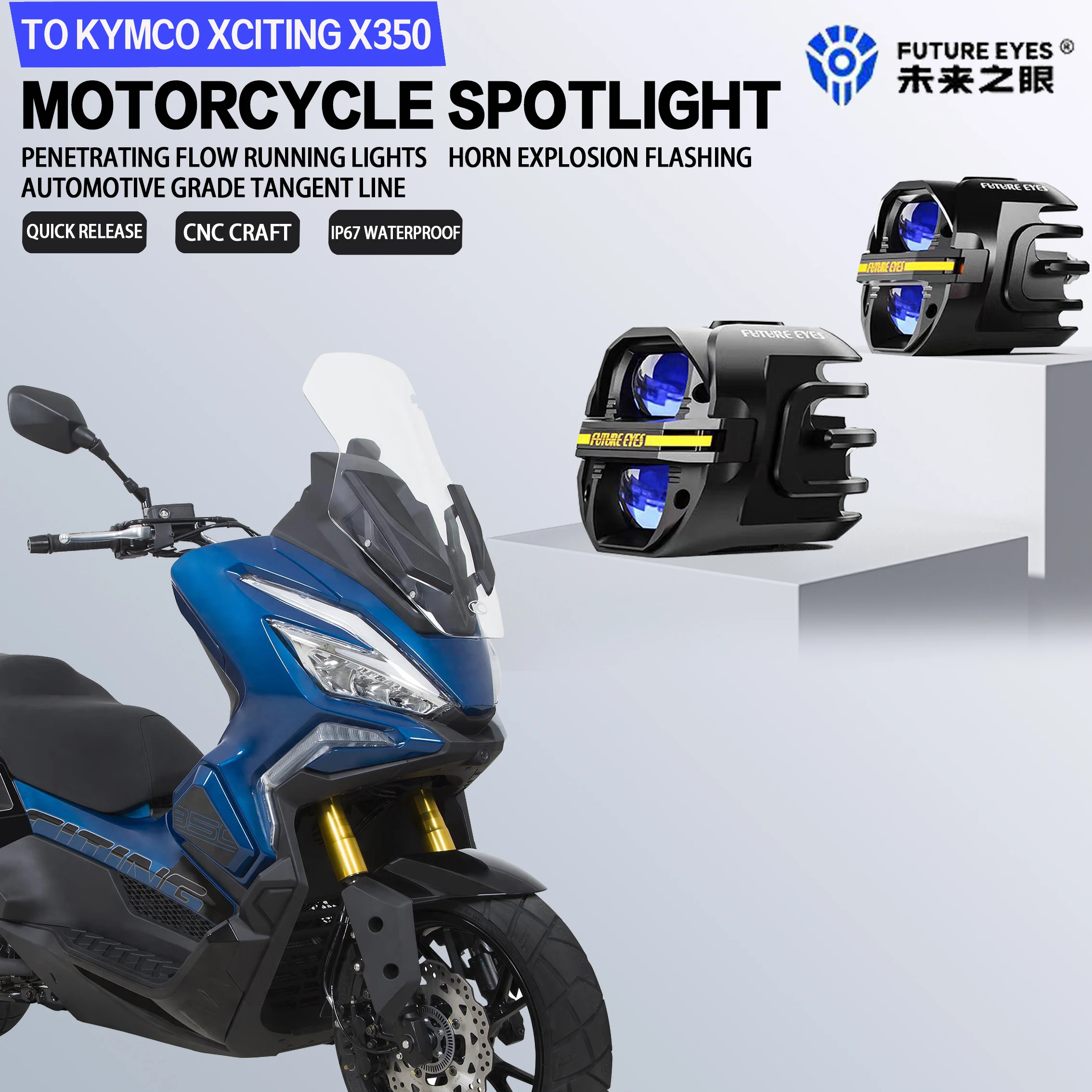 

Suitable for Kymco Xciting X350 Driving Lights, Horn, Strobe Fog Lights, Anti-Theft Quick-Release Waterproof Dustproof High/Low Beam Cut-Off Strong Light Motorcycle Led Spotlight