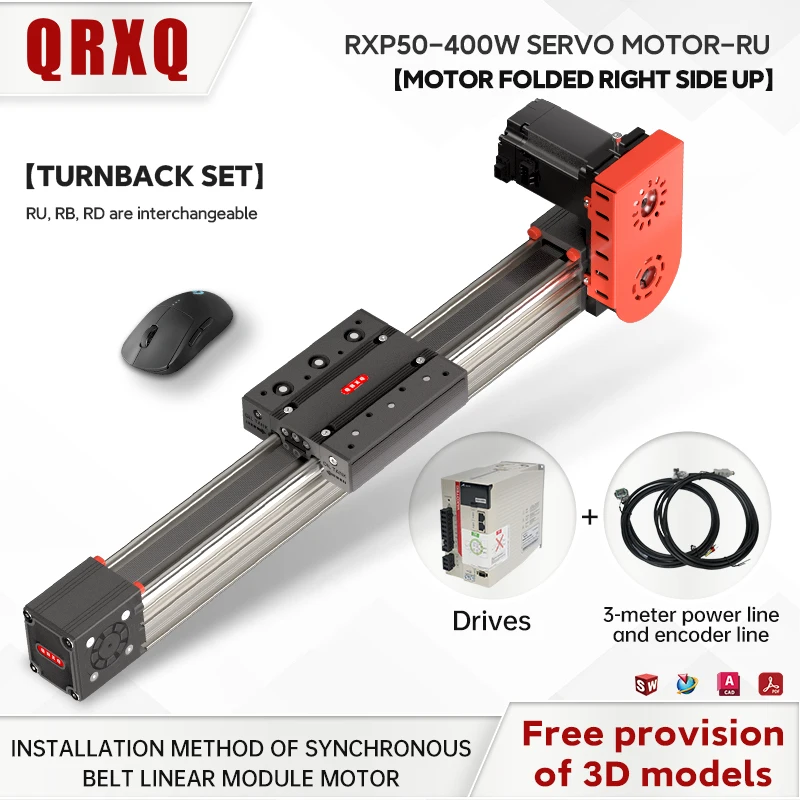 QRXQ RXP50 400w Servo Belt Sliding Table Guide 100-6000mm Effective Stroke 5m-20 Timing Belt Linear Guide Rail Table Slide