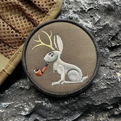 RG Antlers Rabbit Morale Badge Smoking A Pipe Creative Hook&Loop Embroidery Patch DIY Outdoor Backpack Decoration Patch