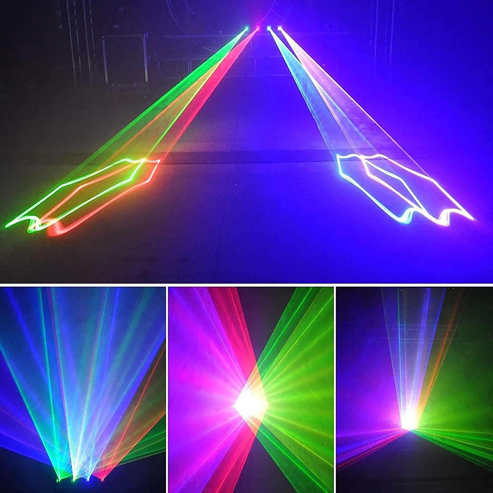 U'King Mini أربعة ثقوب الليزر المرحلة تأثير الإضاءة 7CH DMX RGB شعاع الليزر خط الماسح الضوئي العارض لعرض الحفلات نادي DJ ديسكو