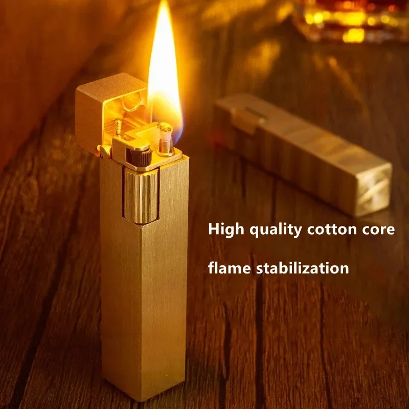 New Retro Small Square Side Pulley Lighter Handmade Pure Copper Kerosene Lighter Men\'s Gift Cigarette Lighter