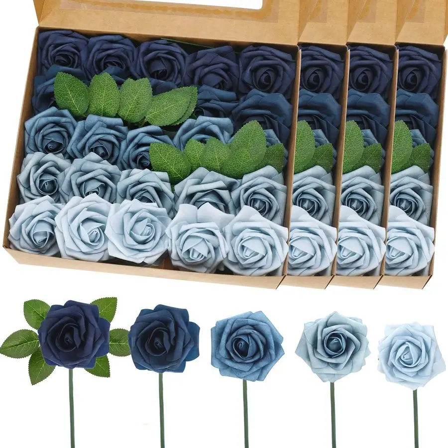 

Pieces Artificial Foam Rose Flowers Faux Bouquet with Leaves and Stems for DIY Wedding Bouquets Centerpieces Bridal Shower Party