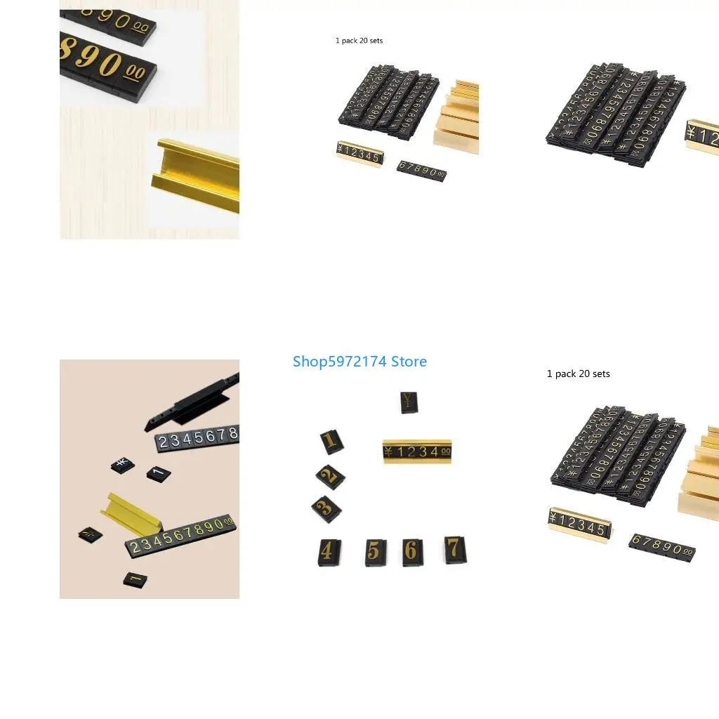 Y3NB Gold Number Price Tag Signs 20Sets Arabic Numerals Together Price Cube for Shopping Mall Storage Price