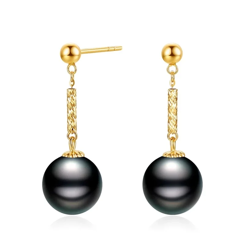 

Top Quality Real 18K Gold Black Tahitian Pearl Earrings Women,Perfect Round Pearl Earring Fine Jewelry Wedding Gift