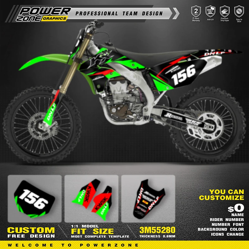 

PowerZone Custom Team Graphics Backgrounds Decals For 3M Stickers Kit For Kawasaki KXF450 2006 2007 2008 KX450F Motorcycle 01