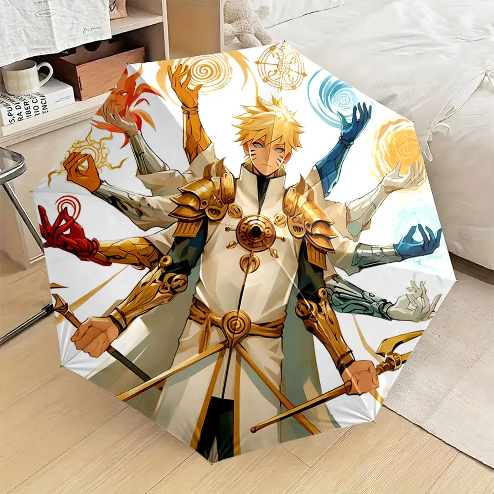 Golden Warrior with Magical Powers and Multicolored Hands portable waterproof sun rain umbrella for outdoor travel beach