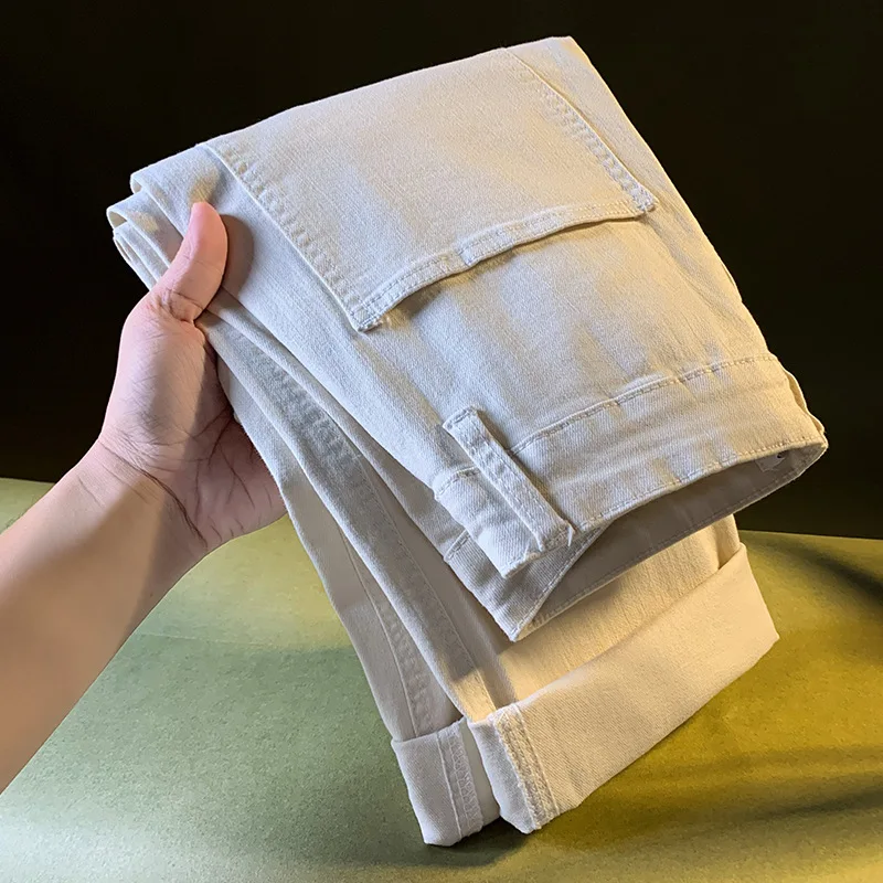 2025 الخريف الدنيم الرجال غسلها الاتجاه النسخة الكورية بارد عارضة فضفاض مستقيم الساق السراويل البيضاء الرجال #3