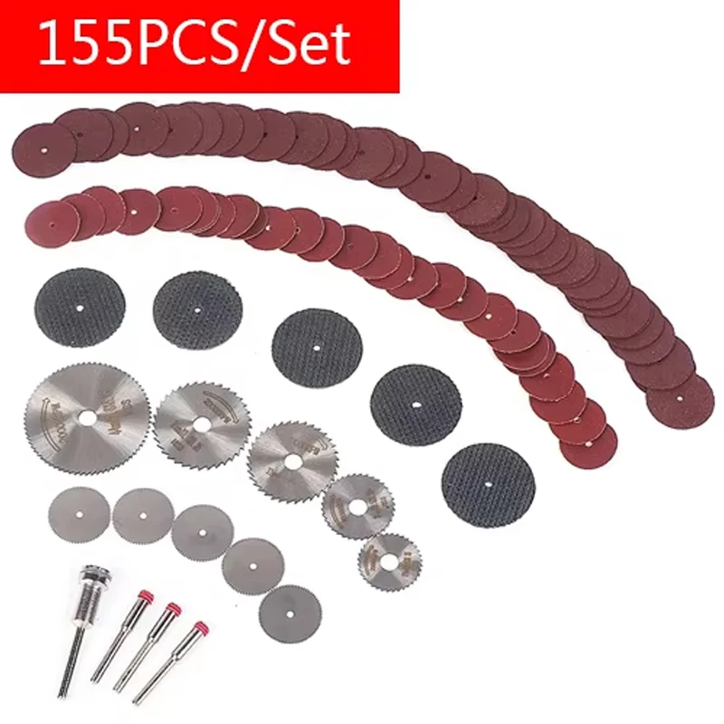 155PCS/Set Cutting Disc Mini Circular Saw Blade Set Sanding Grinding Wheel Woodworking Tool for Dremel Power Tools Accessories