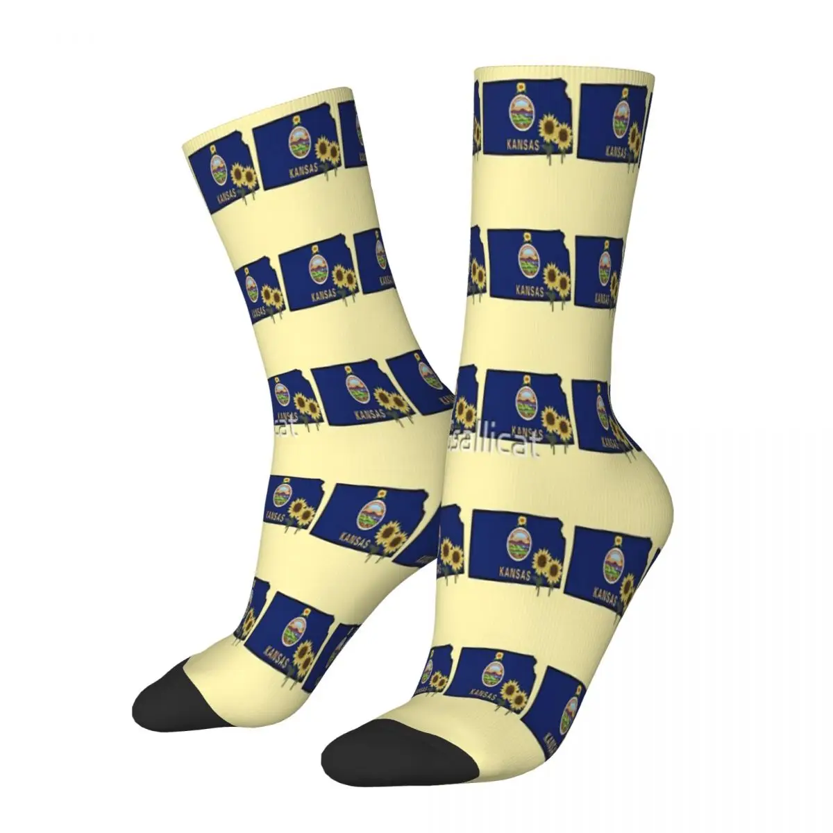 State Of Kansas Flag With State Flower Wild Sunflower  Socks Fashion Trends Unisex Stockings 3D Printing Gifts Breathable Socks