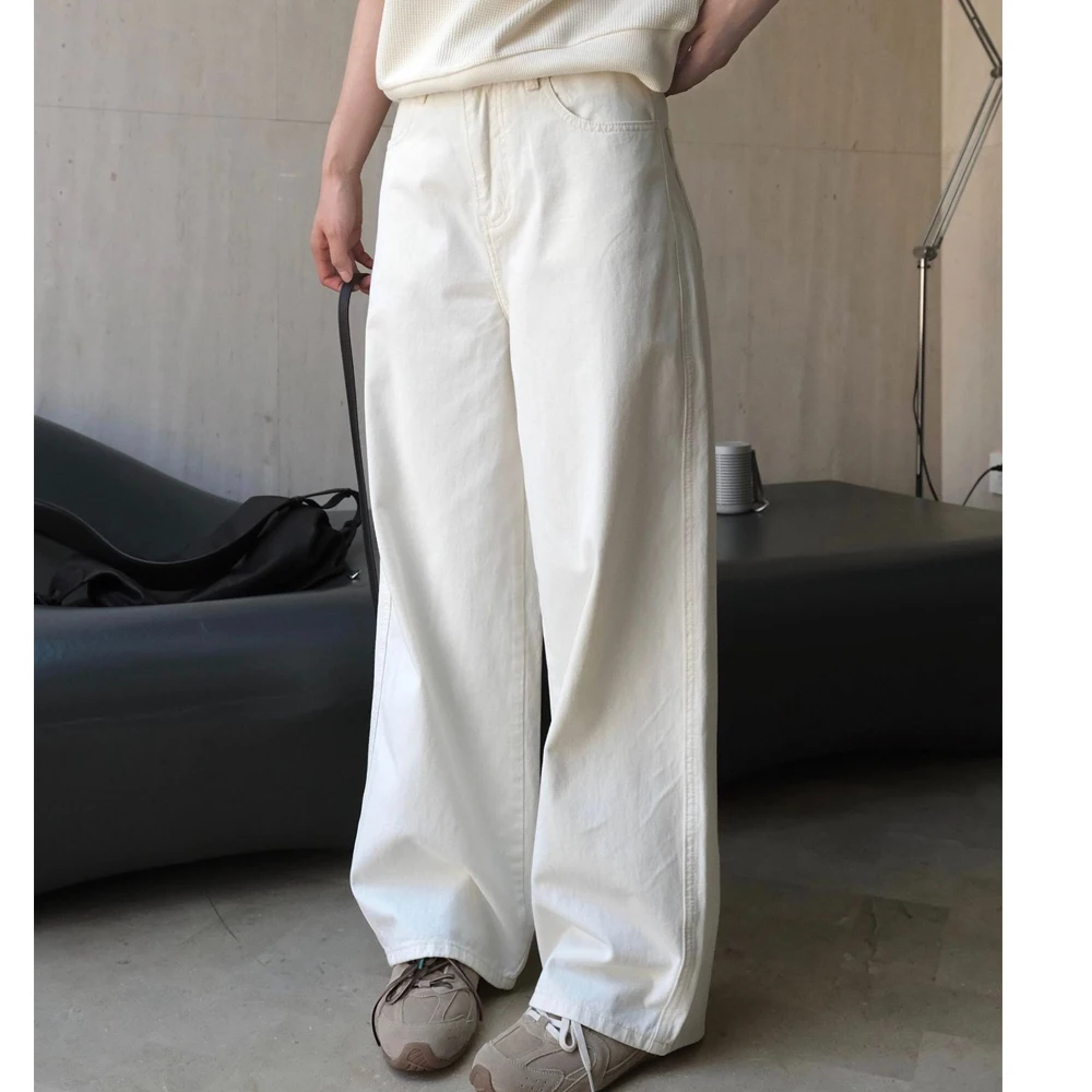 2024 Women Autumn Wide Leg White Denim Pants High Waist Cotton Stright Pants Fashion Clothes Pants Female Trousers