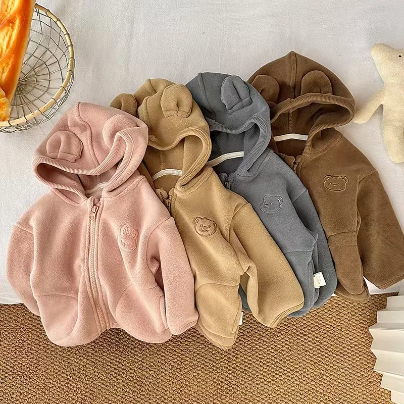 

Kids Autumn Winter Jacket For Boy Girl Solid Fleece Hoodies Bear Sweatshirt Top Korean Warm Coat For Children Outwear Clothes