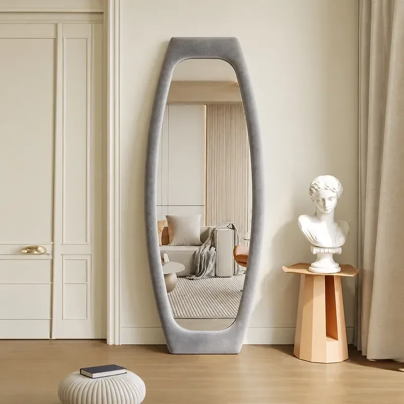 Cream Style Irregular Full Length Mirror HD Glass Floor Standing Mirror for Bedroom Living Room Home Decor Modern Design