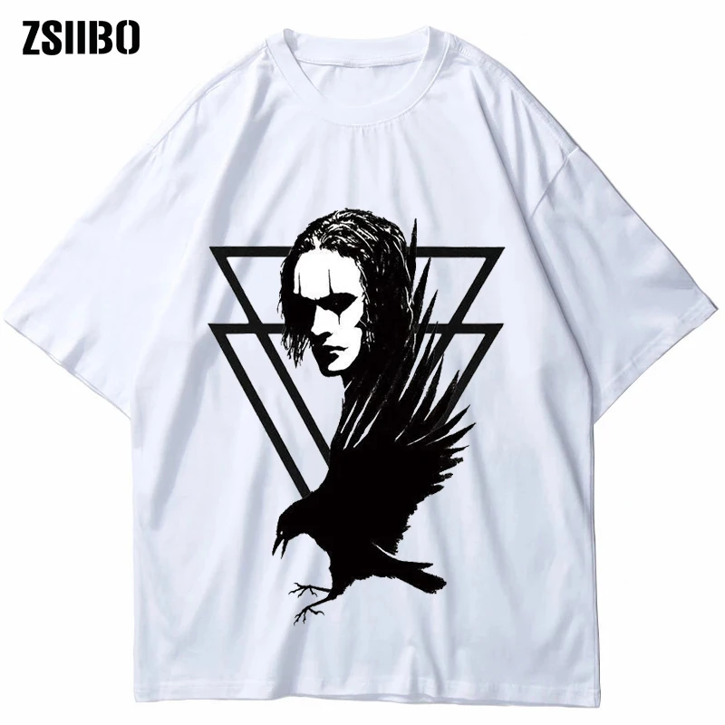 Y2K Crow Movie Print Goth T-shirts Cotton Short Sleeve Crow Streetwear Loose Unisex Casual Tees Women Man for Clothing