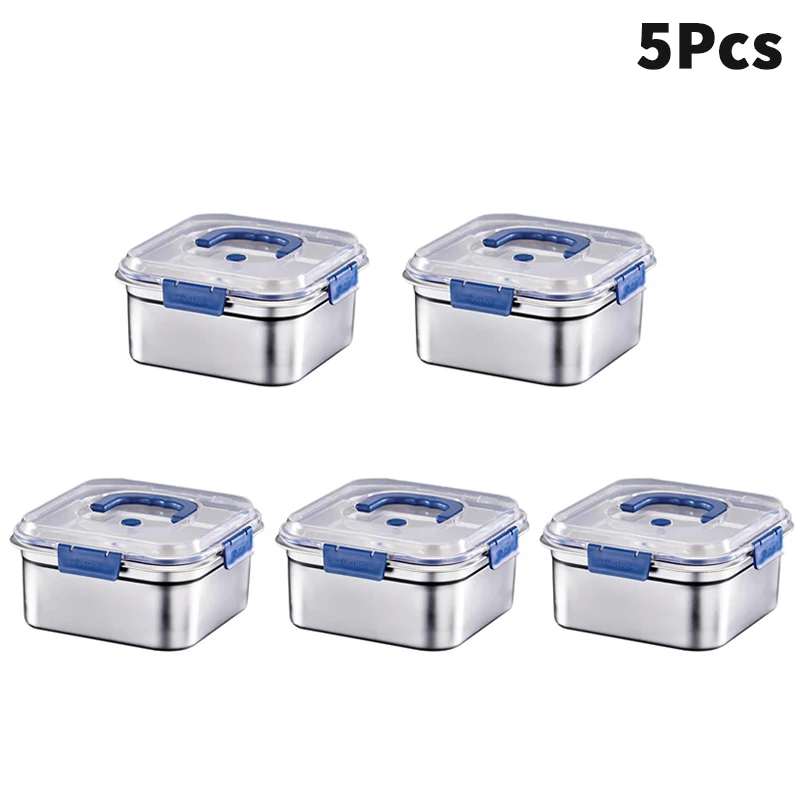 

1/3/5 шт. коробка для хранения продуктов из нержавеющей стали с крышкой, большая емкость, ланч-бокс, холодильник, коробка для хранения свежих продуктов